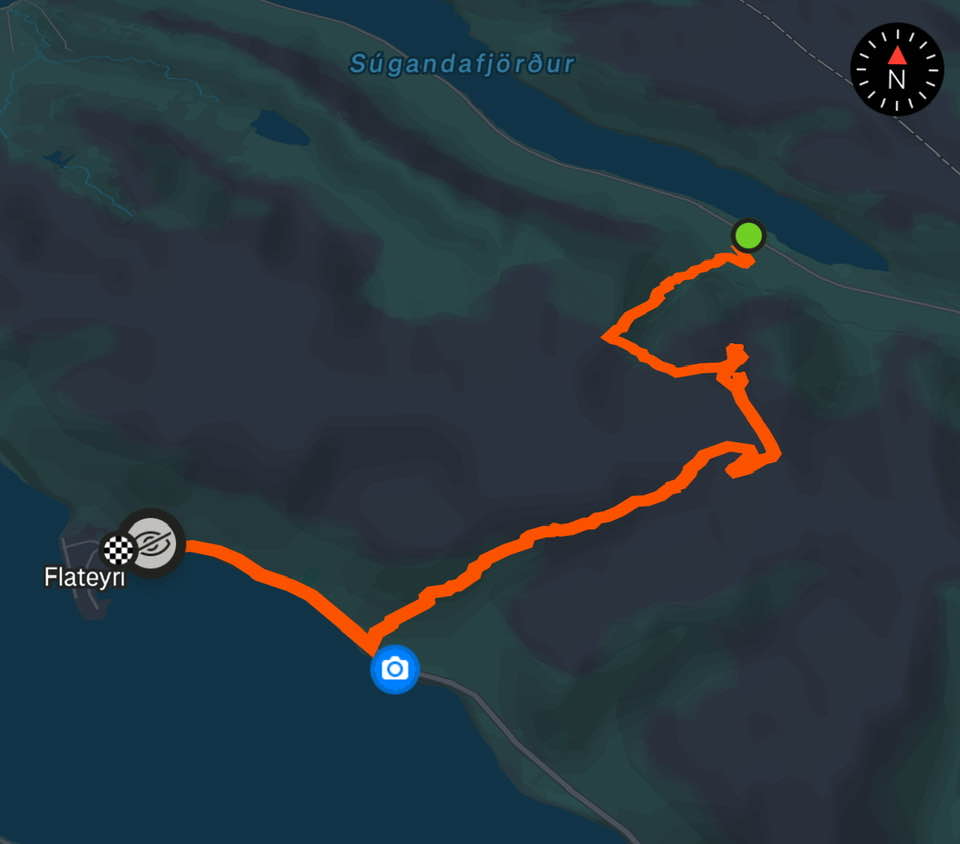 Kort með gönguleið frá Súgand yfir í Önundarfjörð.