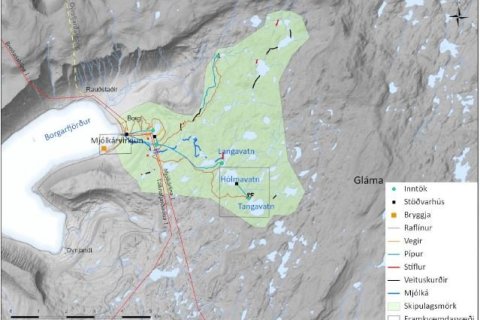 Mjólkárvirkjun og fyrirhuguð framkvæmdasvæði á milli Tangavatns og Hólmavatns og sunnan Mjólkár í Bo&hellip;